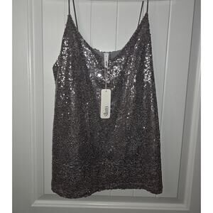 Glam Silver Sequins Spaghetti Strap Top Medium New with Tags